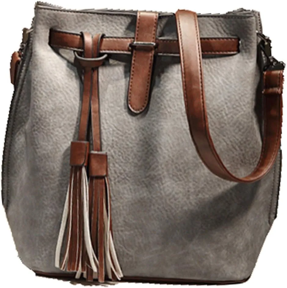 Vintage PU Leather Bucket Bag with Tassle
