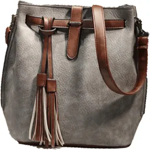 Vintage PU Leather Bucket Bag with Tassle