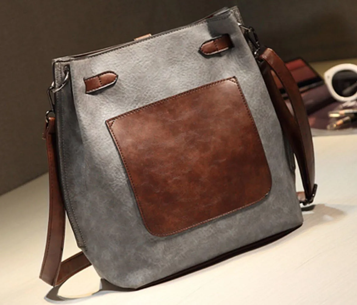 Vintage PU Leather Bucket Bag with Tassle