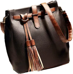 Vintage PU Leather Bucket Bag with Tassle