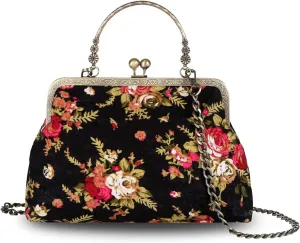Vintage Purse Kiss Lock Purses and Handbags Floral Vacation Women Top Handle Handbag