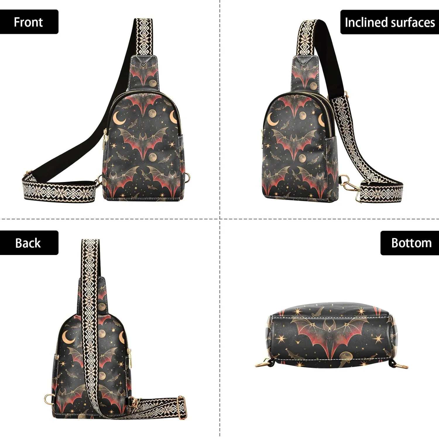 Vintage Rose Floral Leather Crossbody Sling Bag for Women - Chest & Waist Pack