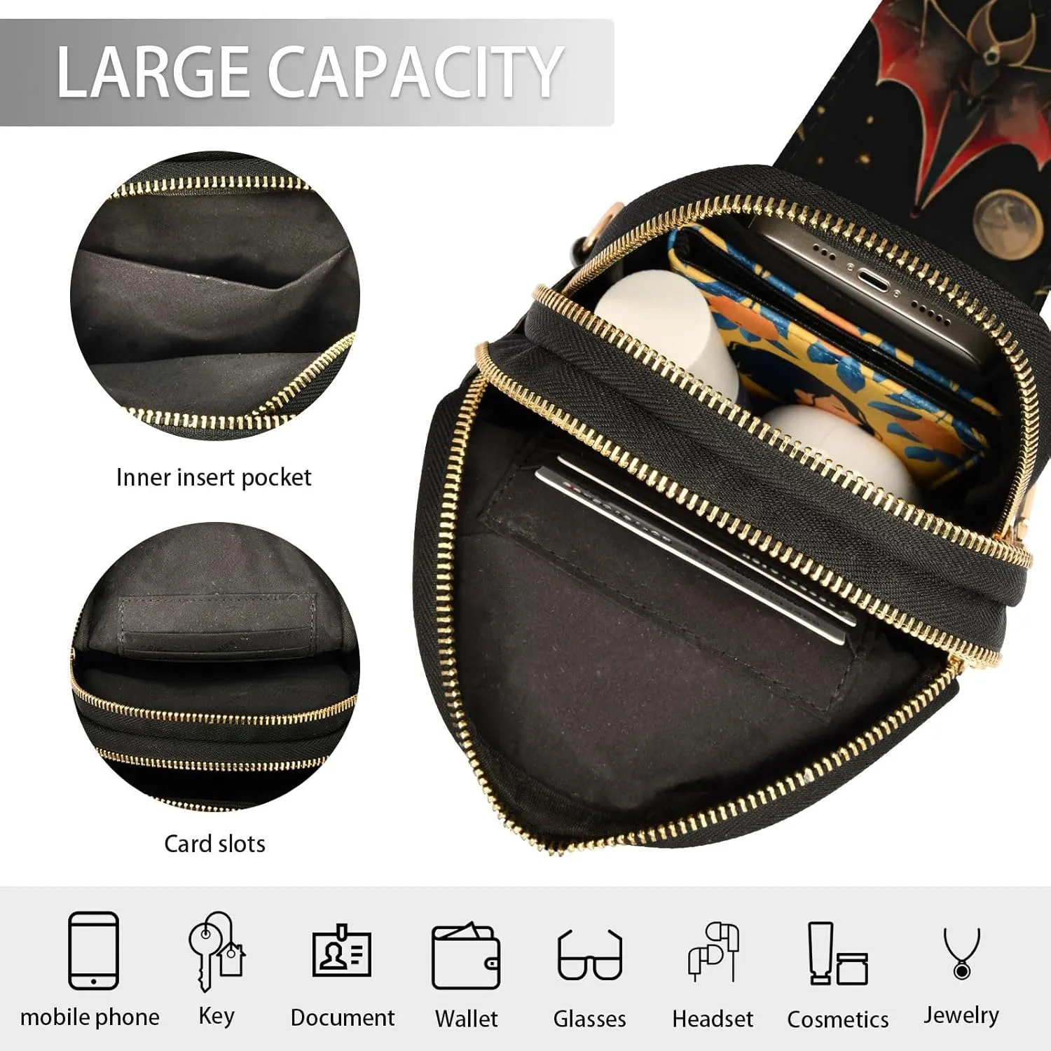 Vintage Rose Floral Leather Crossbody Sling Bag for Women - Chest & Waist Pack