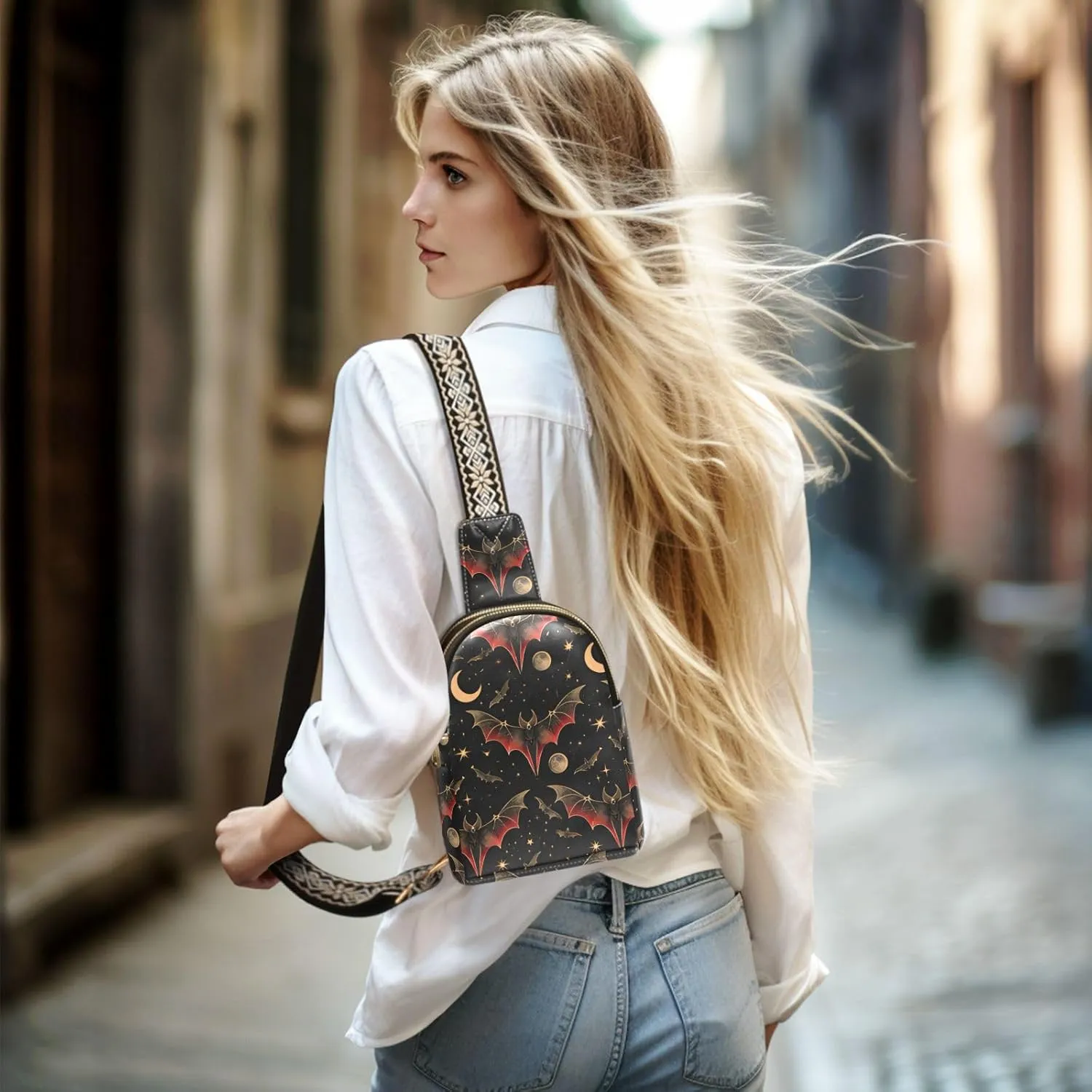 Vintage Rose Floral Leather Crossbody Sling Bag for Women - Chest & Waist Pack