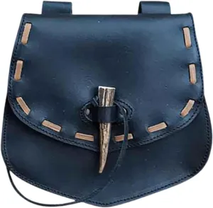 Waist Bag PU Purse Medieval Belt Pouch for Costume Carnival, Cosplay Party Travel, Black