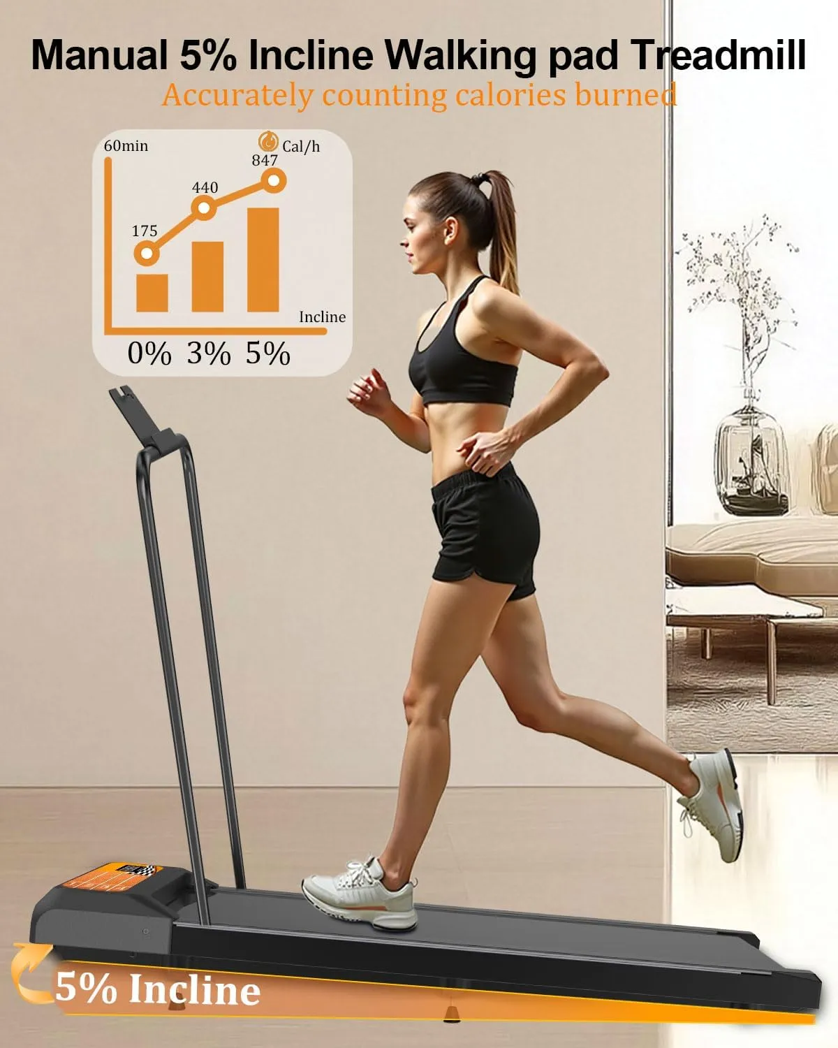 Walking Pad Treadmill, Under Desk Treadmill, Low Noise, 2.5 Hp with Maximum Capacity of 265 Lbs Treadmills for Home & Office, Walking Jogging Running Machine