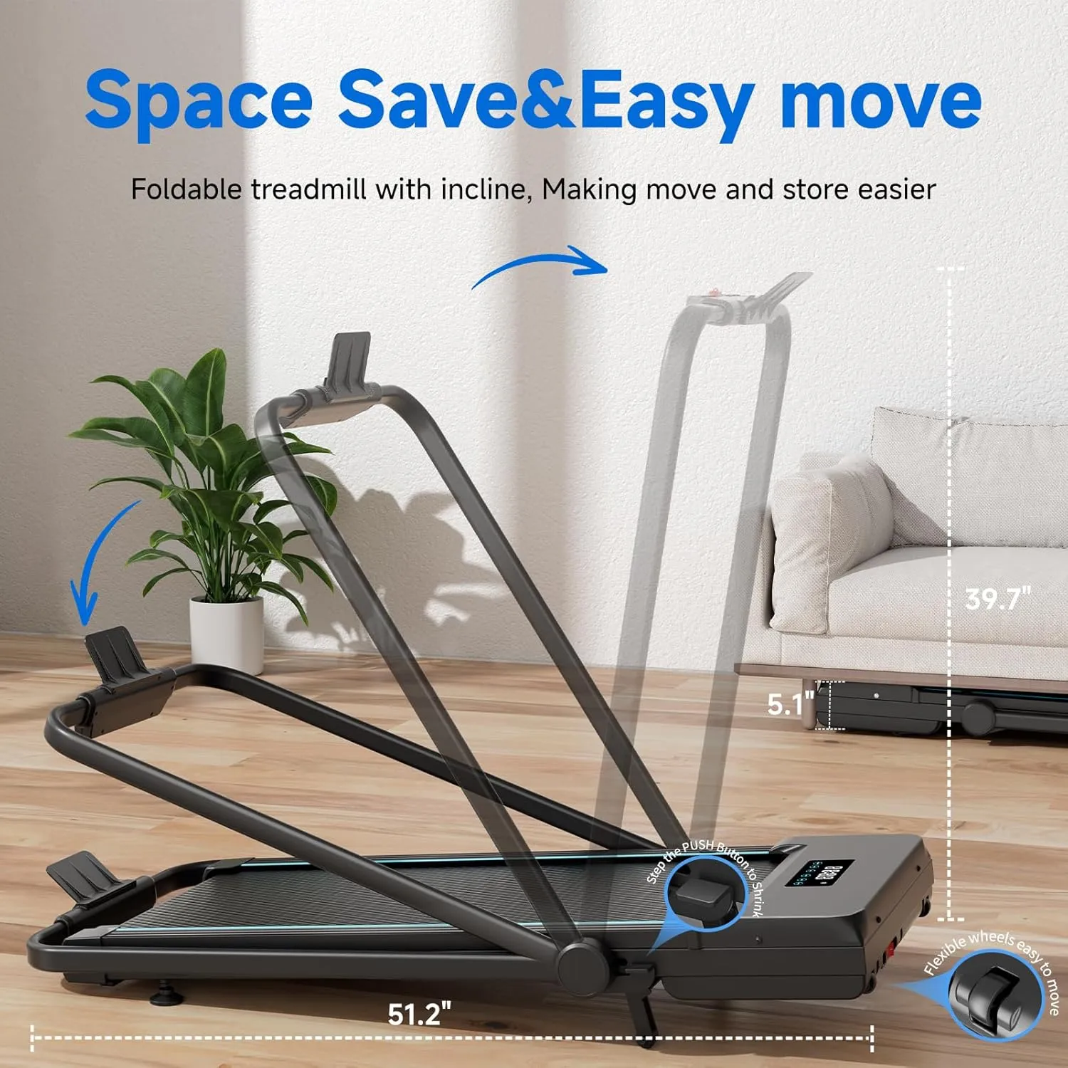 Walking Pad with Auto Incline, Under Desk Folding Treadmill with Remote Control and LED Display for Home Office, 2.5HP Portable Walking Jogging Running Machine, 300 LB Capacity