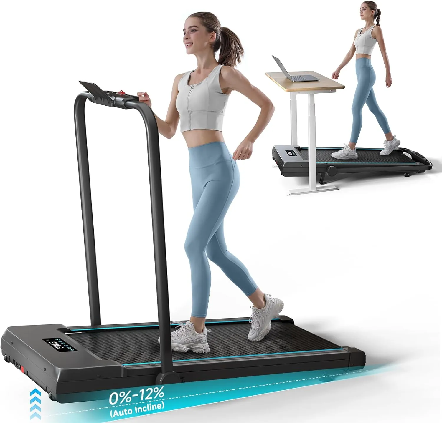 Walking Pad with Auto Incline, Under Desk Folding Treadmill with Remote Control and LED Display for Home Office, 2.5HP Portable Walking Jogging Running Machine, 300 LB Capacity