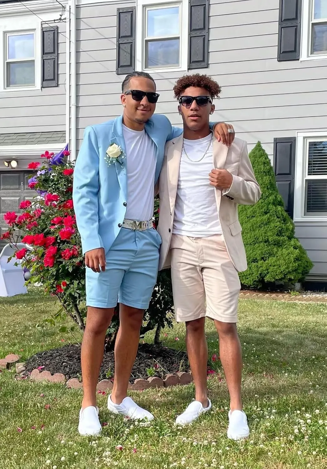 Wangyue Mens Suit 2 Piece Slim Fit Shorts Suits for Men Casual Summer Beach Wedding Suit Prom Dinner