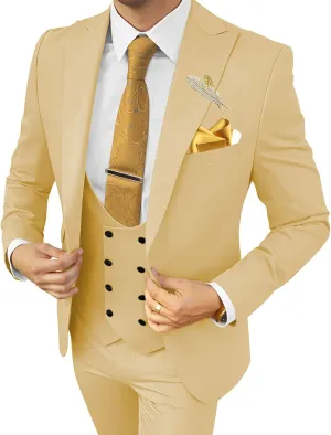 Wangyue Men's Suits 3 Piece Slim Fit Suits for Men Double Breasted Suit Men Business Wedding Prom Tuxedo Suit