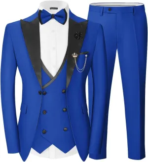 Wangyue Mens Tuxedo Suit for Men Double Breasted 3 Piece Slim Fit Suits for Wedding Suit Men Prom Suits Vest Pants Sets