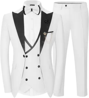 Wangyue Mens Tuxedo Suit for Men Double Breasted 3 Piece Slim Fit Suits for Wedding Suit Men Prom Suits Vest Pants Sets