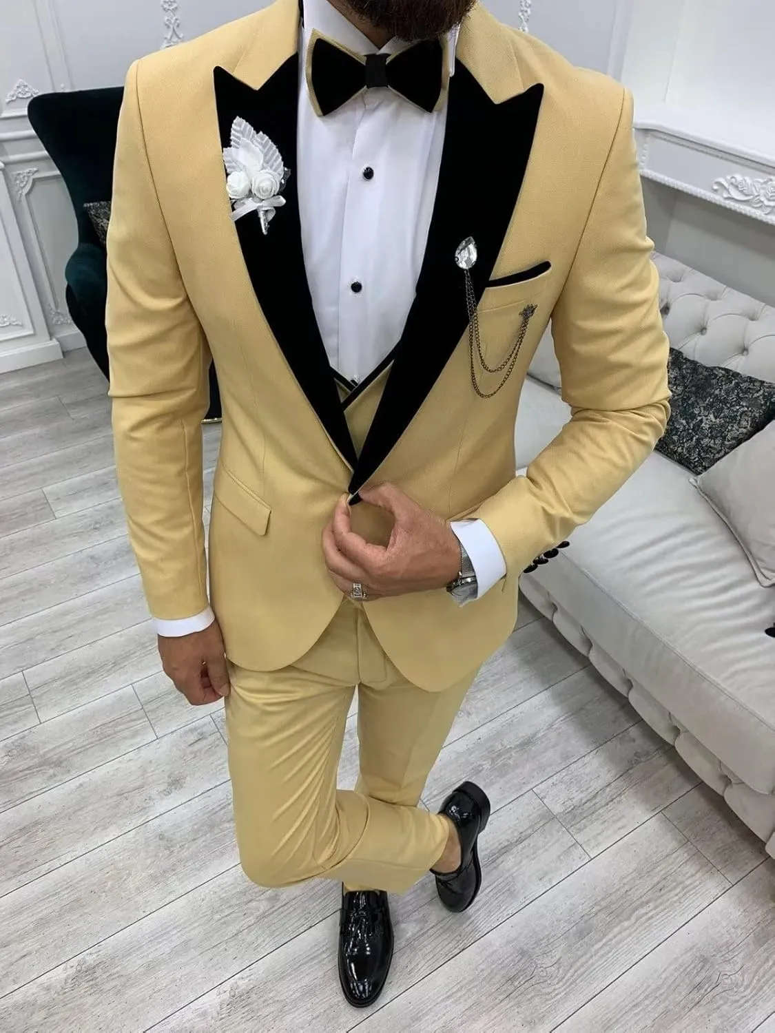 Wangyue Mens Tuxedo Suit for Men Double Breasted 3 Piece Slim Fit Suits for Wedding Suit Men Prom Suits Vest Pants Sets