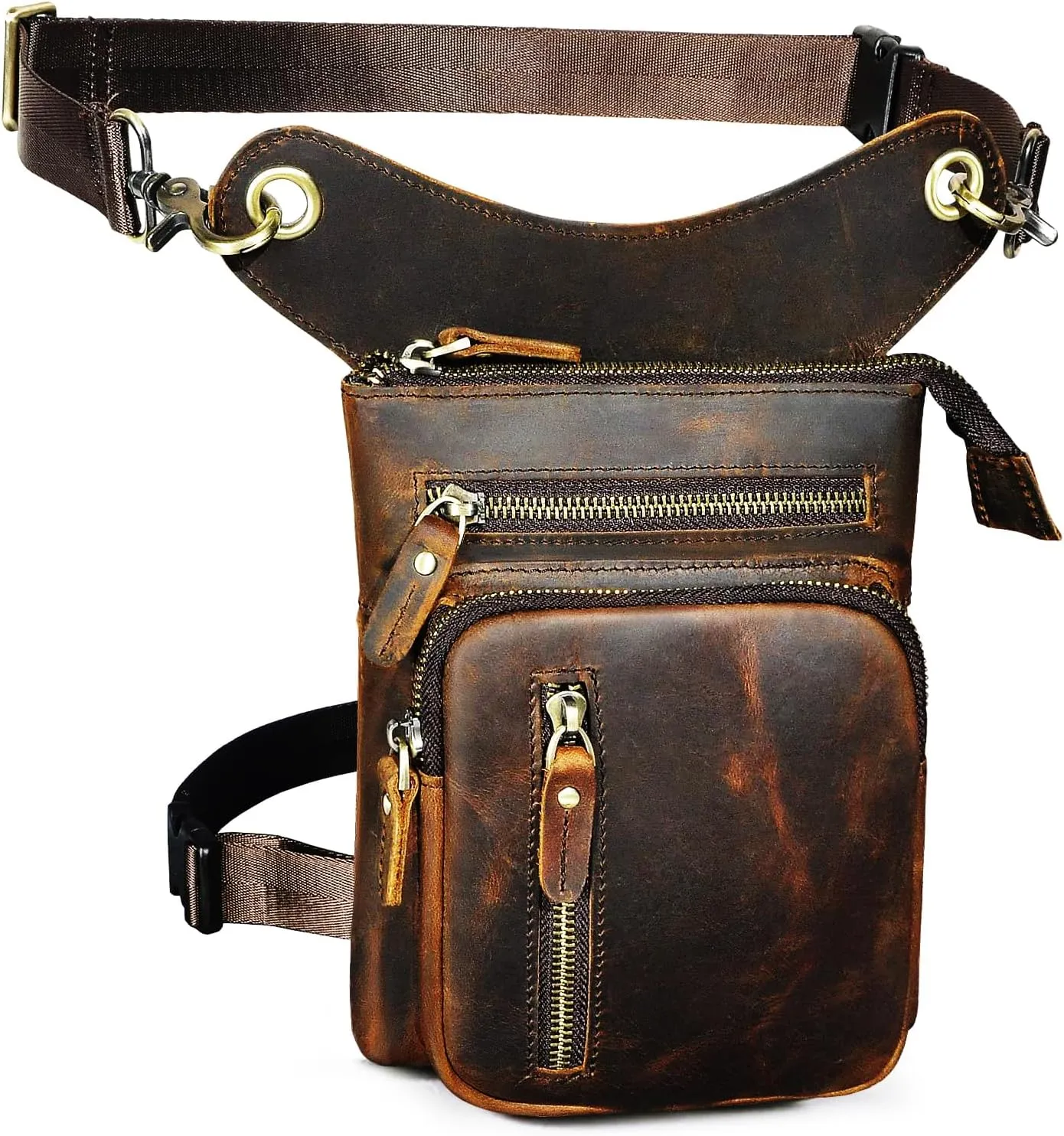 Water Resistant Canvas   Leather Motorcycle Fanny Waist Pack One Shoulder Drop Leg Thigh Bag For Men Women FB211-6