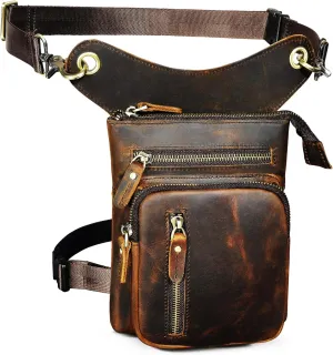Water Resistant Canvas   Leather Motorcycle Fanny Waist Pack One Shoulder Drop Leg Thigh Bag For Men Women FB211-6