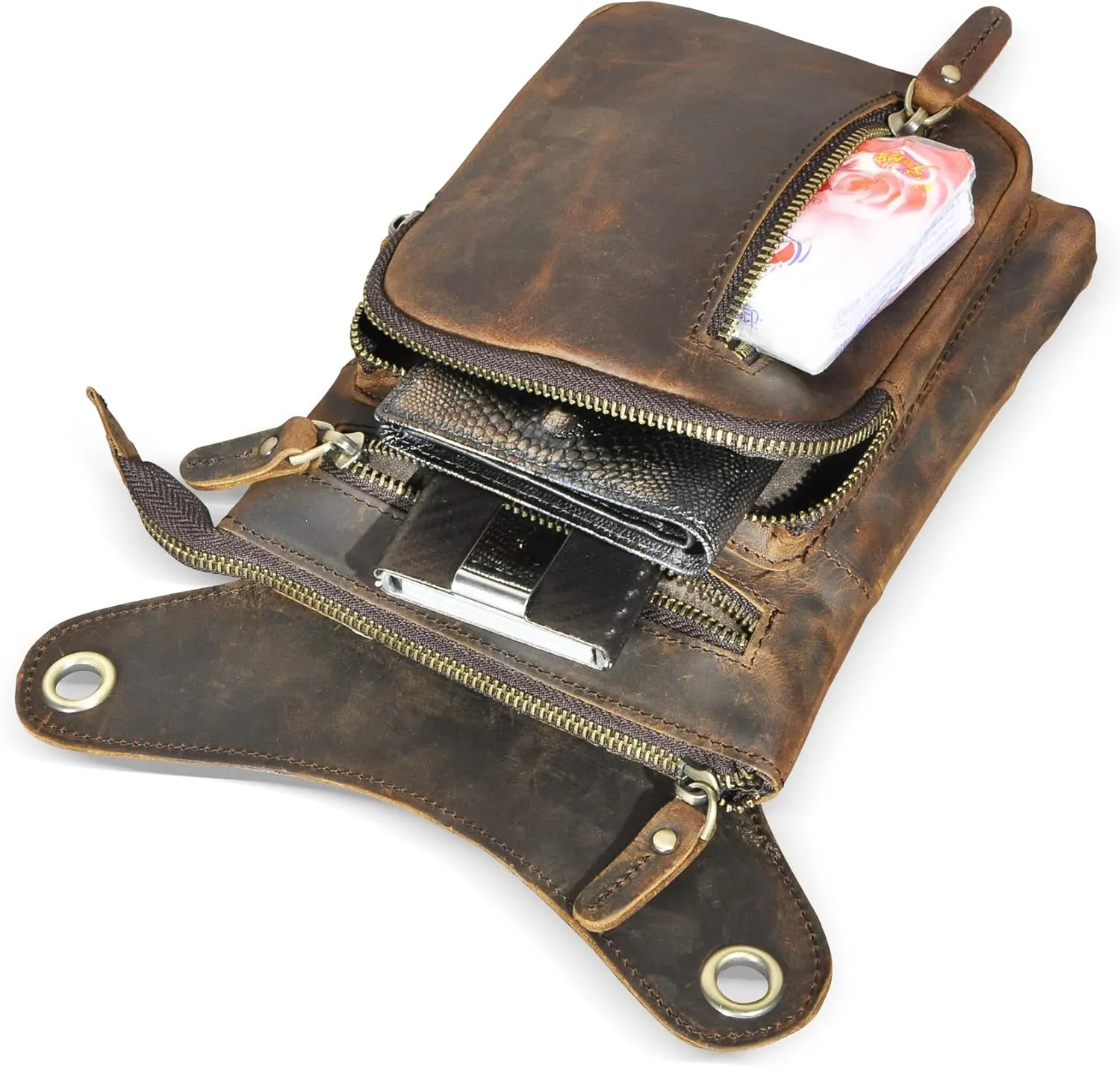Water Resistant Canvas   Leather Motorcycle Fanny Waist Pack One Shoulder Drop Leg Thigh Bag For Men Women FB211-6