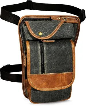 Water Resistant Canvas   Leather Motorcycle Travel Fanny Waist Pack Drop Thigh Leg Bag Pouch For Men Women FB913-5