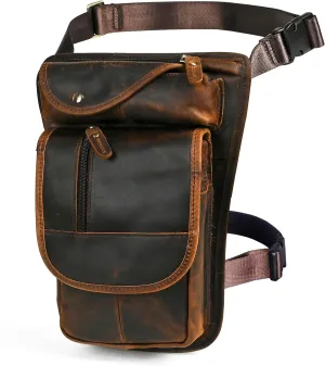 Water Resistant Canvas   Leather Motorcycle Travel Fanny Waist Pack Drop Thigh Leg Bag Pouch For Men Women FB913-5