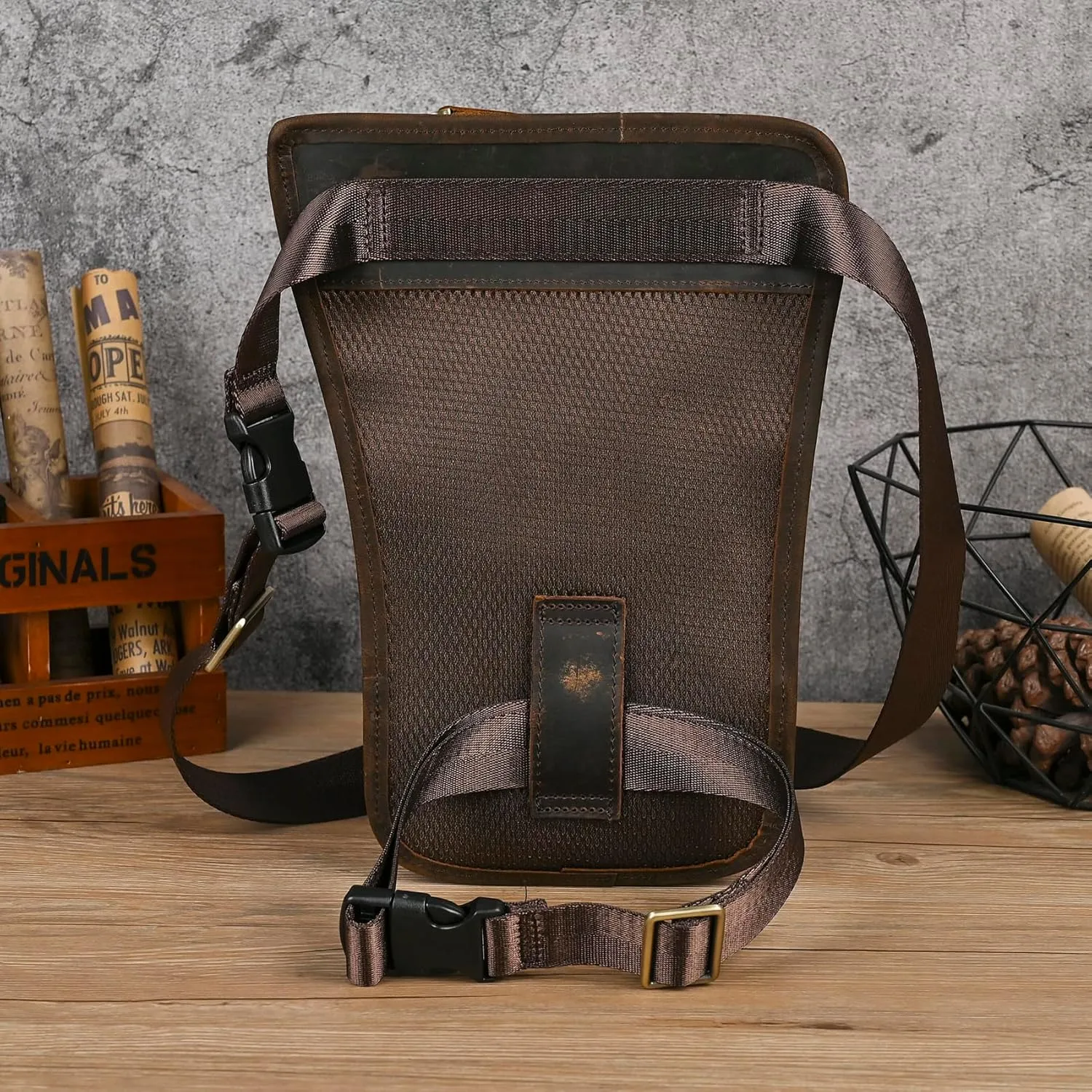 Water Resistant Canvas   Leather Motorcycle Travel Fanny Waist Pack Drop Thigh Leg Bag Pouch For Men Women FB913-5