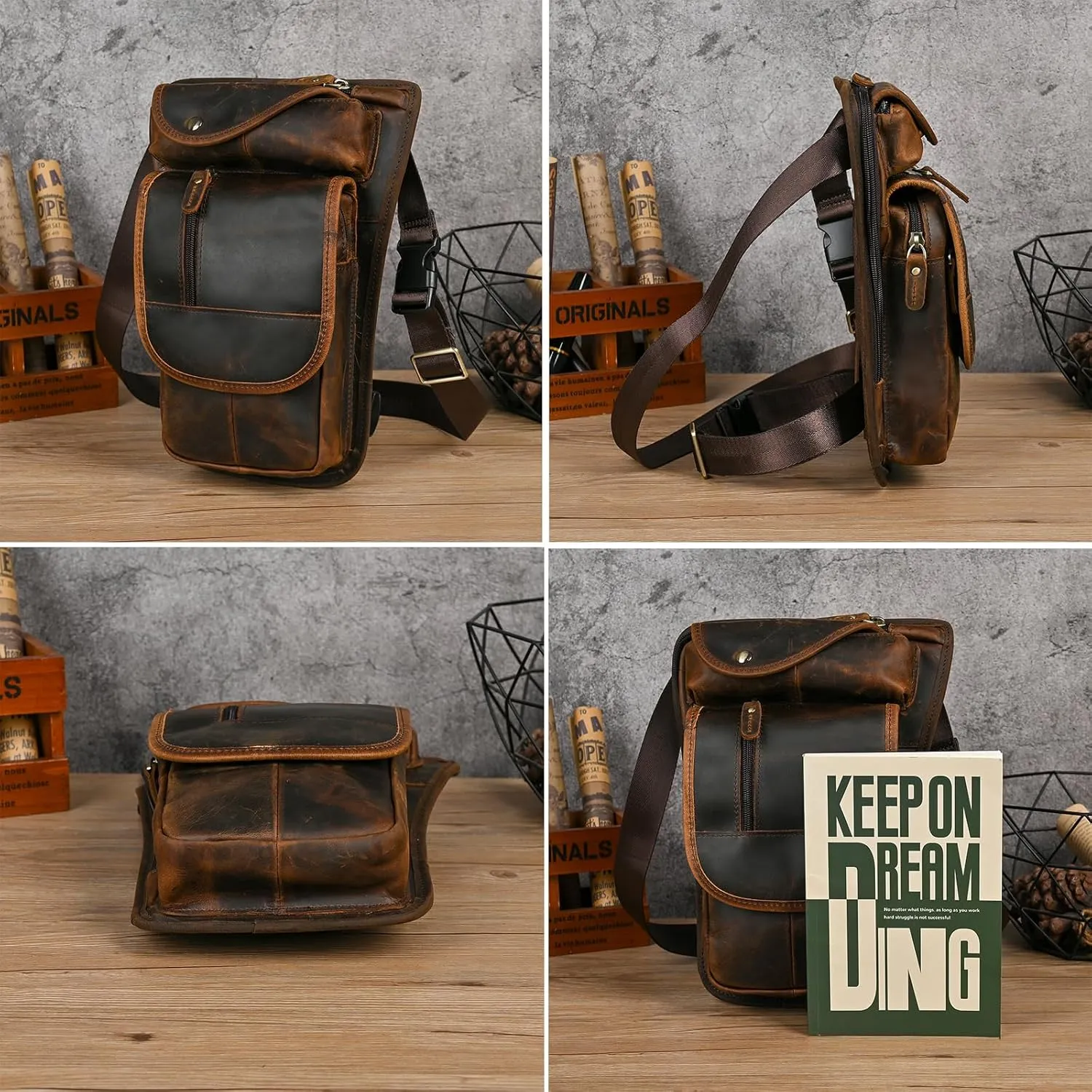 Water Resistant Canvas   Leather Motorcycle Travel Fanny Waist Pack Drop Thigh Leg Bag Pouch For Men Women FB913-5