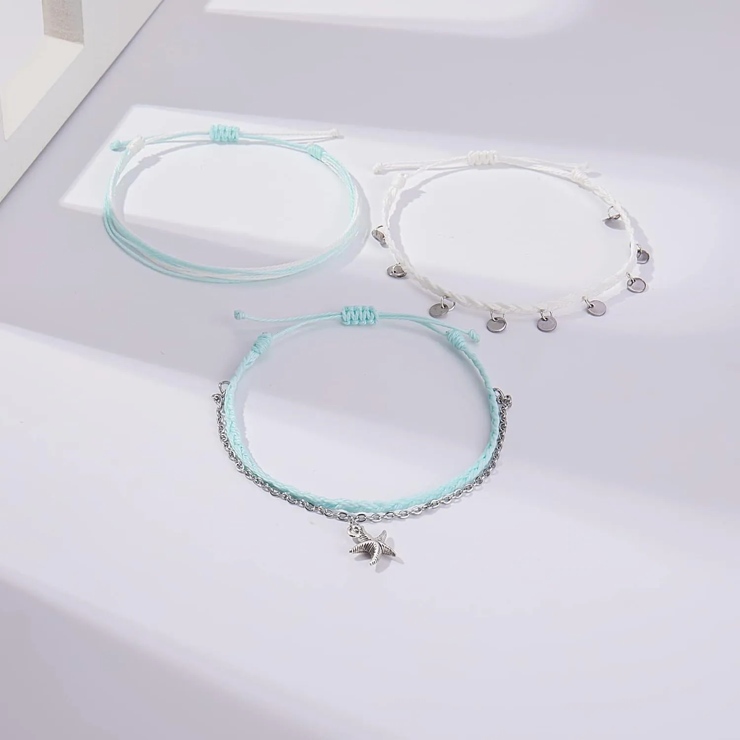 Waterproof String Ankle Bracelets Boho Starfish Disc Anklets Summer Beach Anklet Jewelry Set for Women Teen Girls