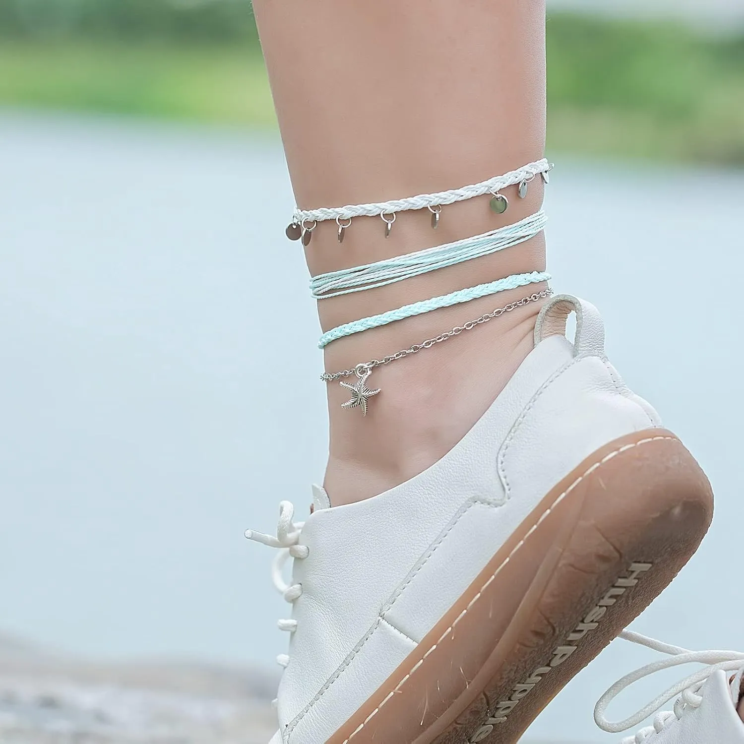 Waterproof String Ankle Bracelets Boho Starfish Disc Anklets Summer Beach Anklet Jewelry Set for Women Teen Girls