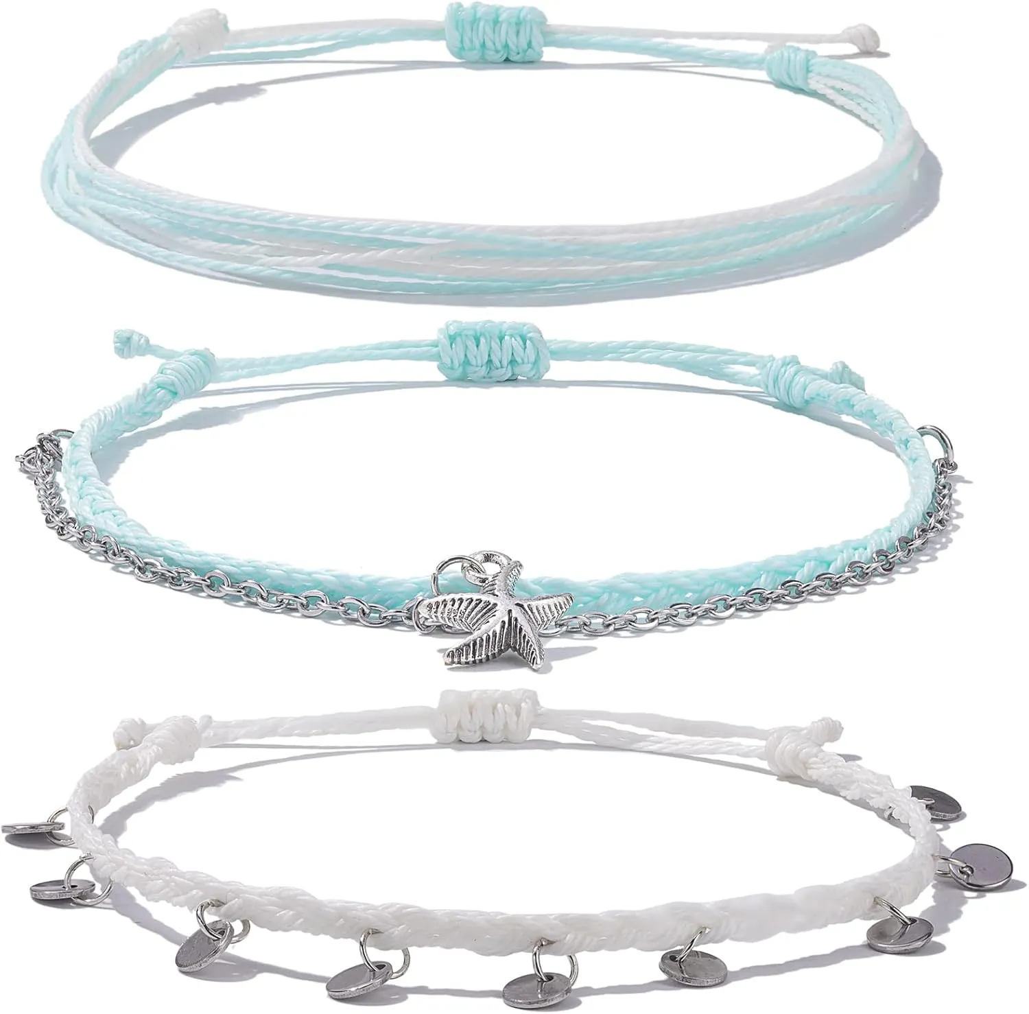 Waterproof String Ankle Bracelets Boho Starfish Disc Anklets Summer Beach Anklet Jewelry Set for Women Teen Girls