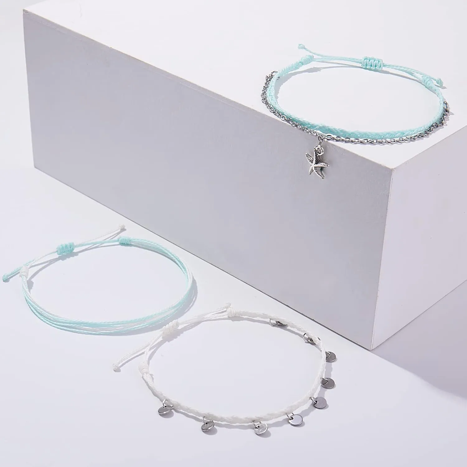 Waterproof String Ankle Bracelets Boho Starfish Disc Anklets Summer Beach Anklet Jewelry Set for Women Teen Girls