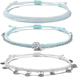 Waterproof String Ankle Bracelets Boho Starfish Disc Anklets Summer Beach Anklet Jewelry Set for Women Teen Girls