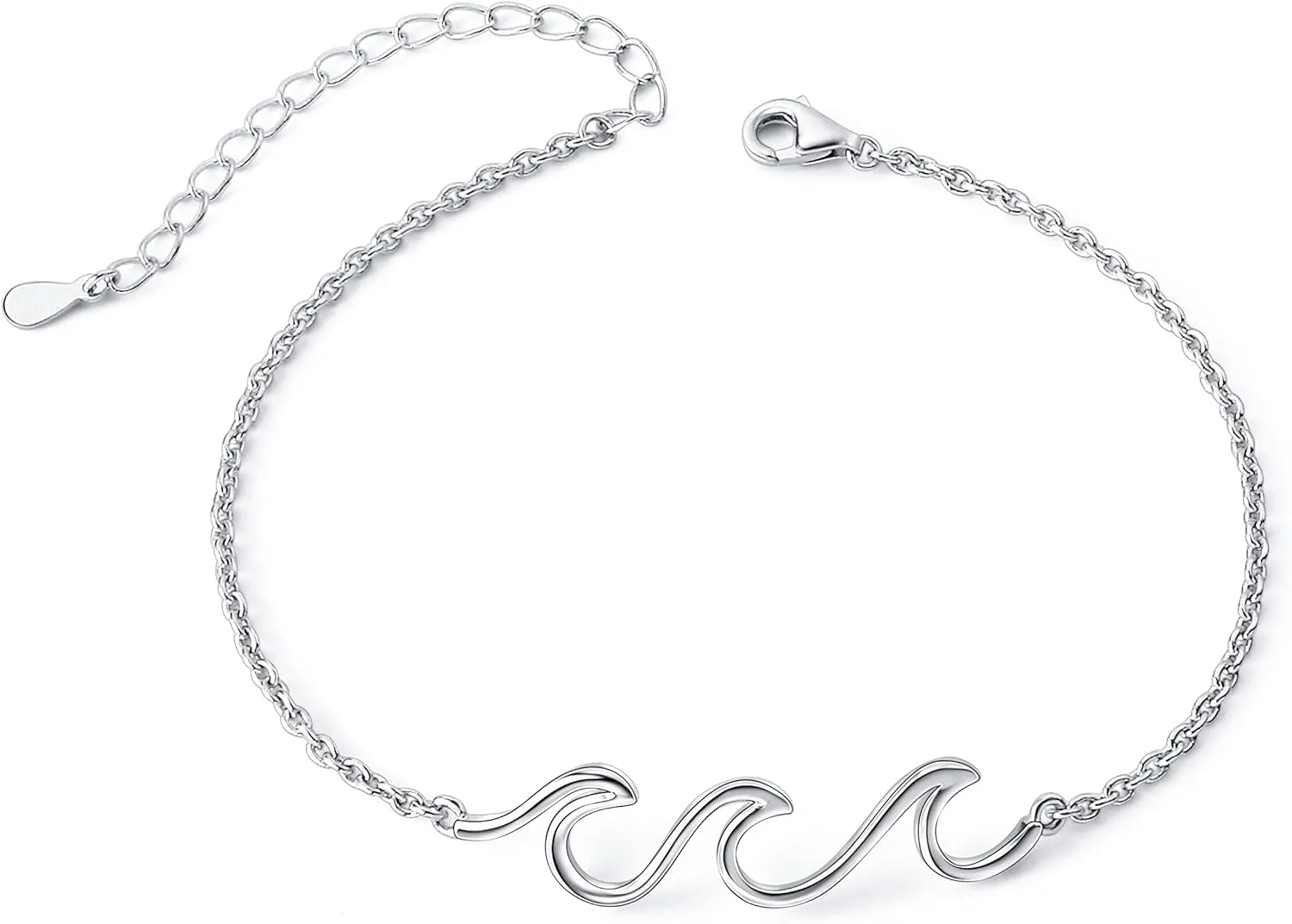 Wave Anklet for Women S925 Sterling Silver Adjustable Starfish Layered Ocean Beach Sea Ankle Foot Bracelet