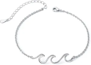 Wave Anklet for Women S925 Sterling Silver Adjustable Starfish Layered Ocean Beach Sea Ankle Foot Bracelet