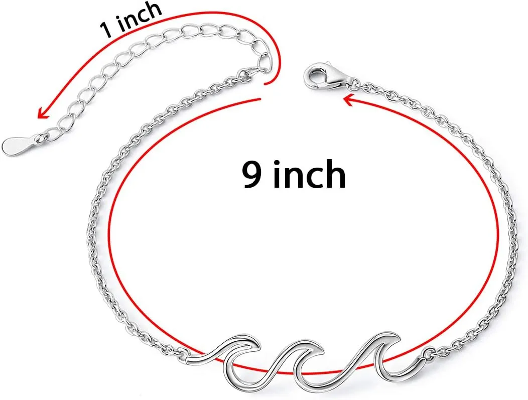 Wave Anklet for Women S925 Sterling Silver Adjustable Starfish Layered Ocean Beach Sea Ankle Foot Bracelet