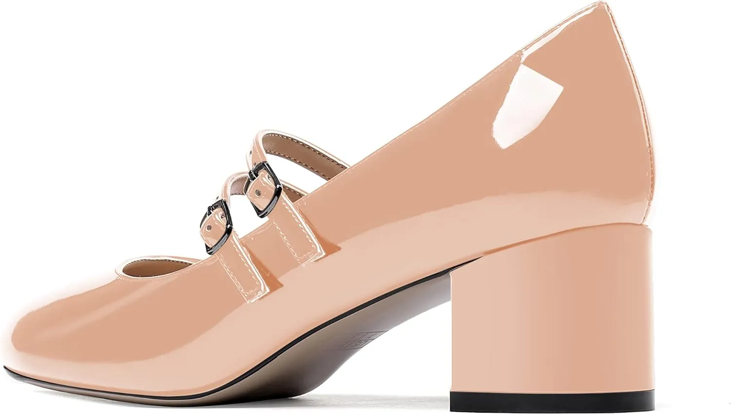 WAYDERNS Women's Adjustable Strap Mary Jane Round Toe Patent Low Chunky Heel Pumps Shoes 2 Inch