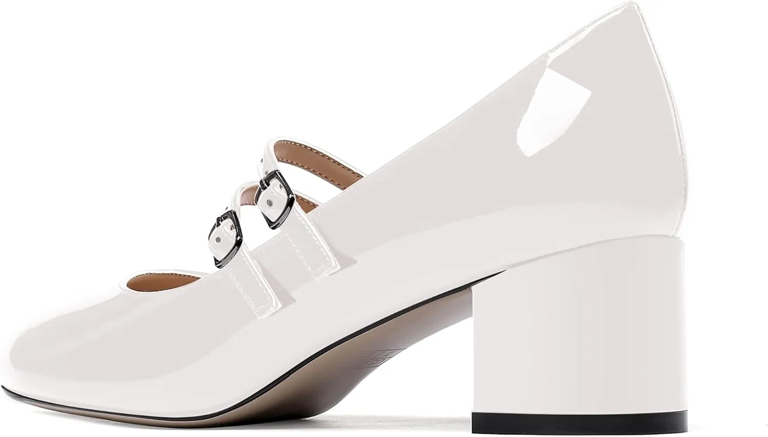 WAYDERNS Women's Adjustable Strap Mary Jane Round Toe Patent Low Chunky Heel Pumps Shoes 2 Inch