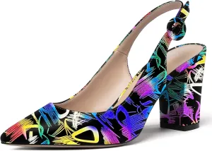 WAYDERNS Women's Thick Patent Solid Pointed Toe Slingback Buckle Ankle Strap Block High Heel Pumps Shoes 3 Inch