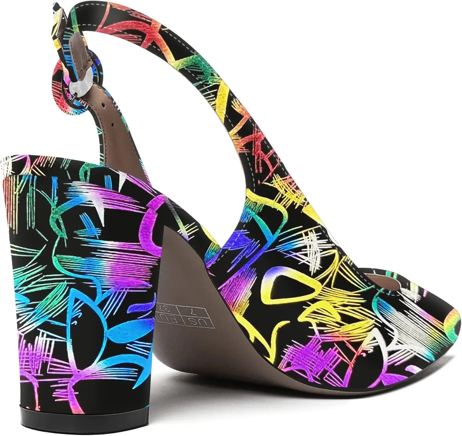 WAYDERNS Women's Thick Patent Solid Pointed Toe Slingback Buckle Ankle Strap Block High Heel Pumps Shoes 3 Inch