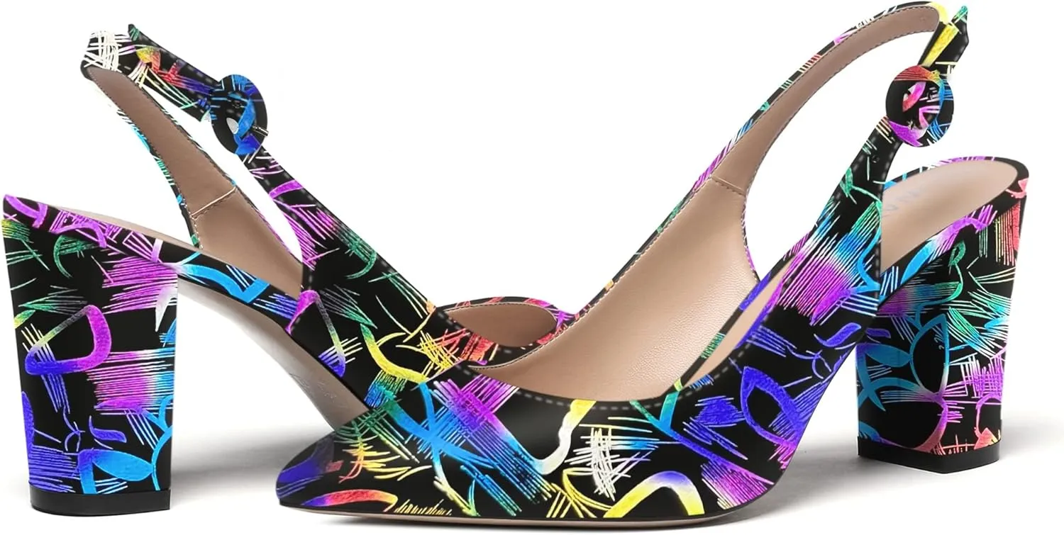WAYDERNS Women's Thick Patent Solid Pointed Toe Slingback Buckle Ankle Strap Block High Heel Pumps Shoes 3 Inch