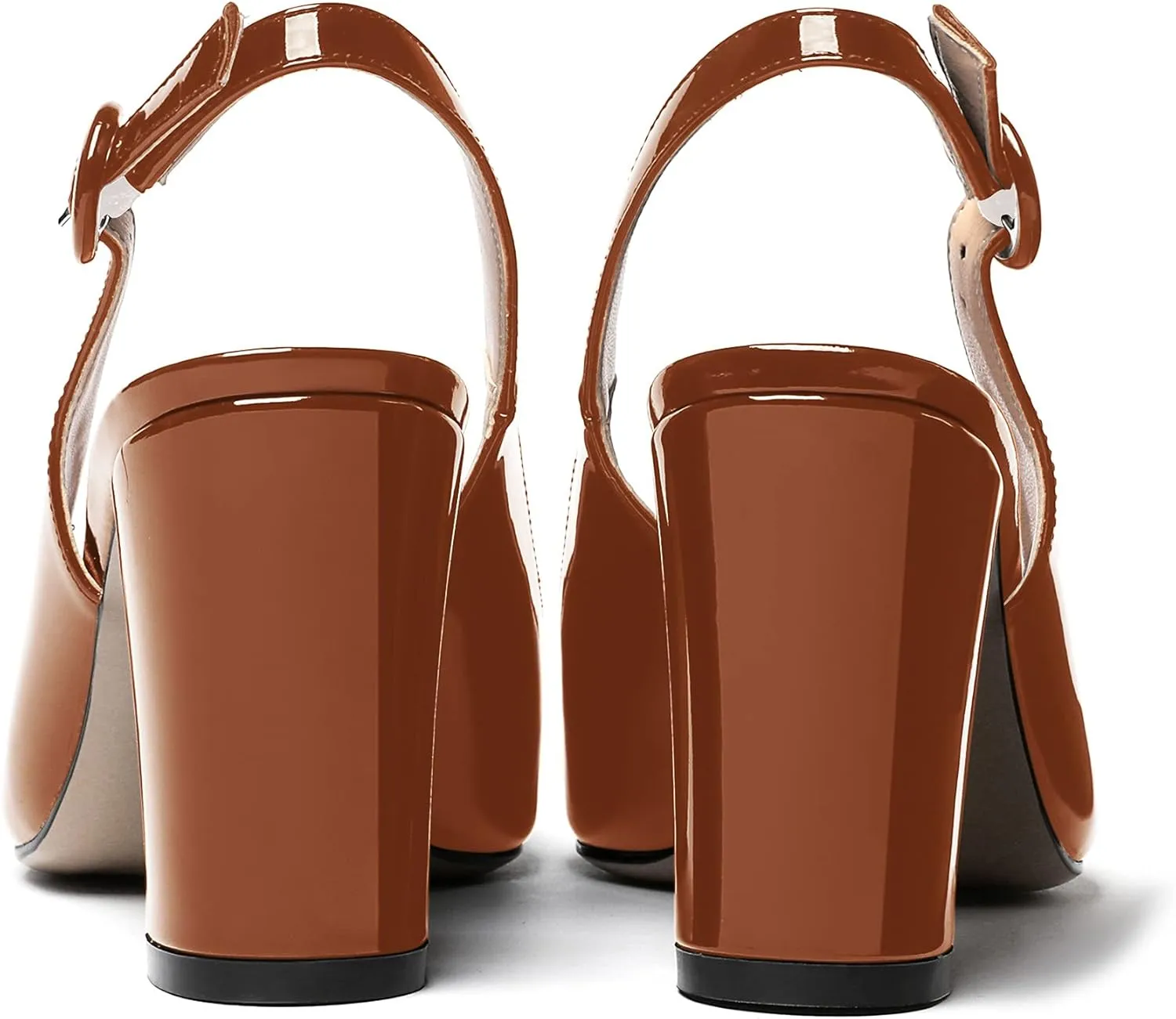 WAYDERNS Women's Thick Patent Solid Pointed Toe Slingback Buckle Ankle Strap Block High Heel Pumps Shoes 3 Inch