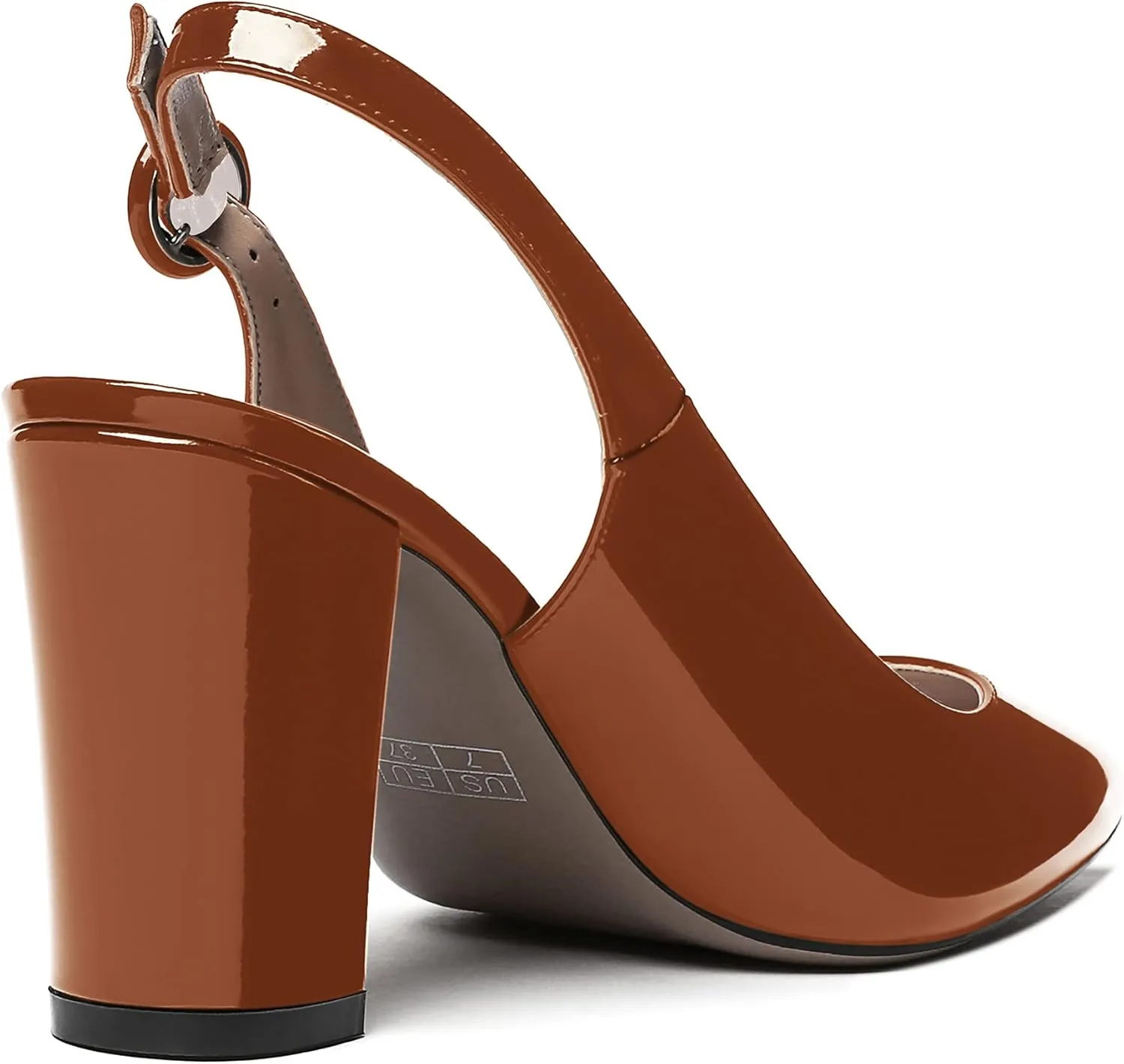 WAYDERNS Women's Thick Patent Solid Pointed Toe Slingback Buckle Ankle Strap Block High Heel Pumps Shoes 3 Inch