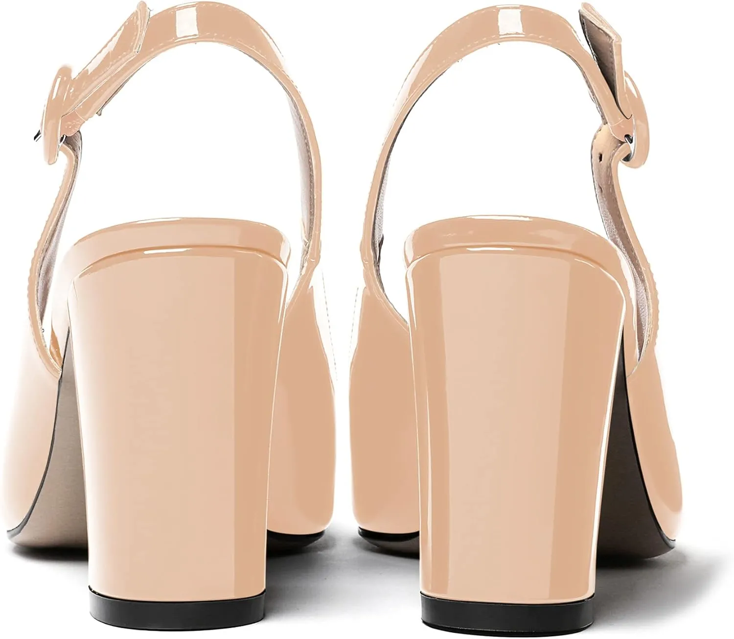 WAYDERNS Women's Thick Patent Solid Pointed Toe Slingback Buckle Ankle Strap Block High Heel Pumps Shoes 3 Inch
