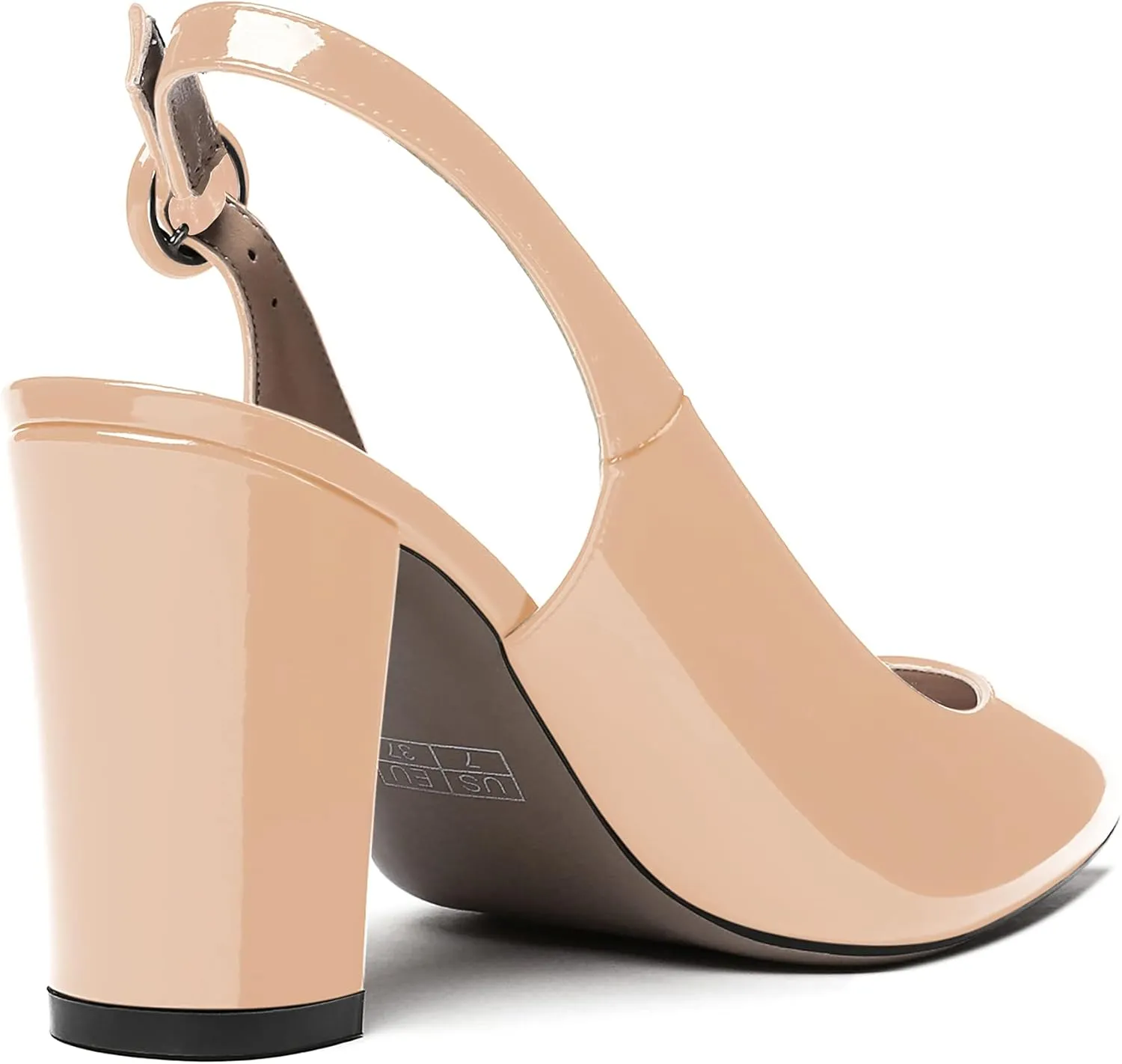 WAYDERNS Women's Thick Patent Solid Pointed Toe Slingback Buckle Ankle Strap Block High Heel Pumps Shoes 3 Inch