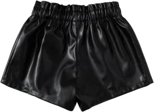 WDIRARA Toddler Girl's Paper Bag Waist Button Front Wide Leg PU Leather Shorts