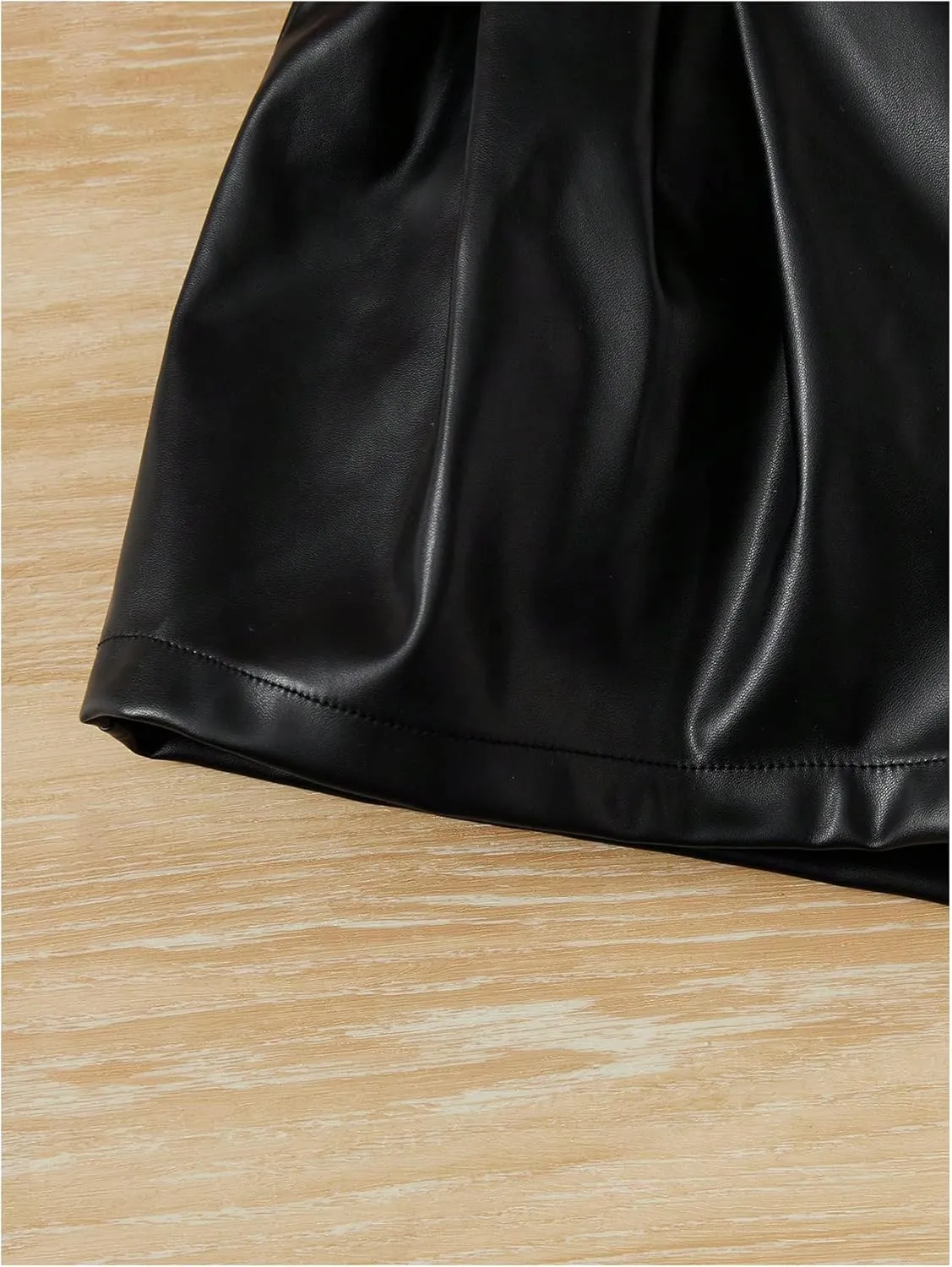 WDIRARA Toddler Girl's Paper Bag Waist Button Front Wide Leg PU Leather Shorts