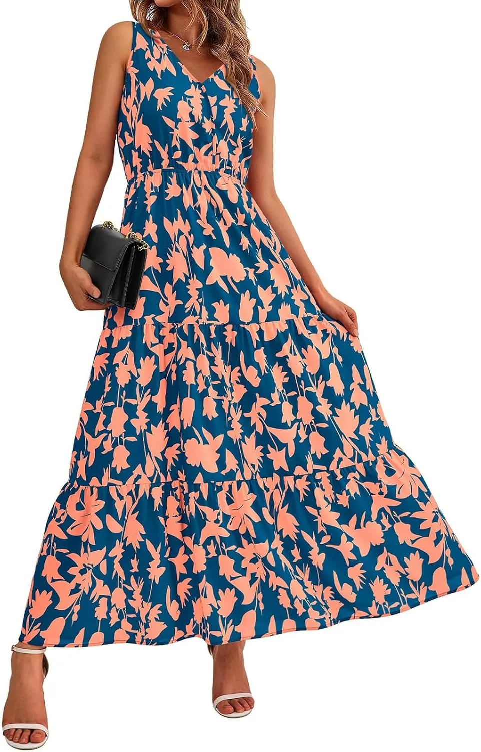 Wedding Guest Dresses for Women 2025 Beach Summer Dresses Casual Sleeveless Maxi Dresses Trendy Cute Floral Long Dress