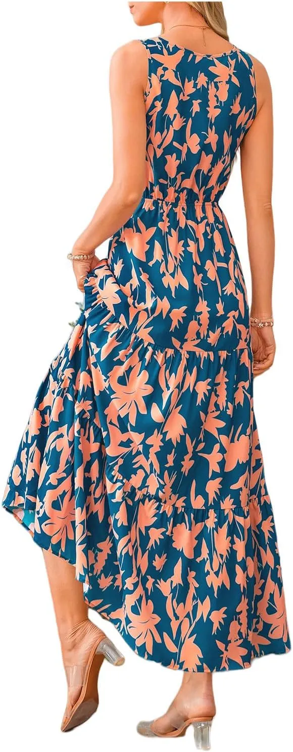 Wedding Guest Dresses for Women 2025 Beach Summer Dresses Casual Sleeveless Maxi Dresses Trendy Cute Floral Long Dress