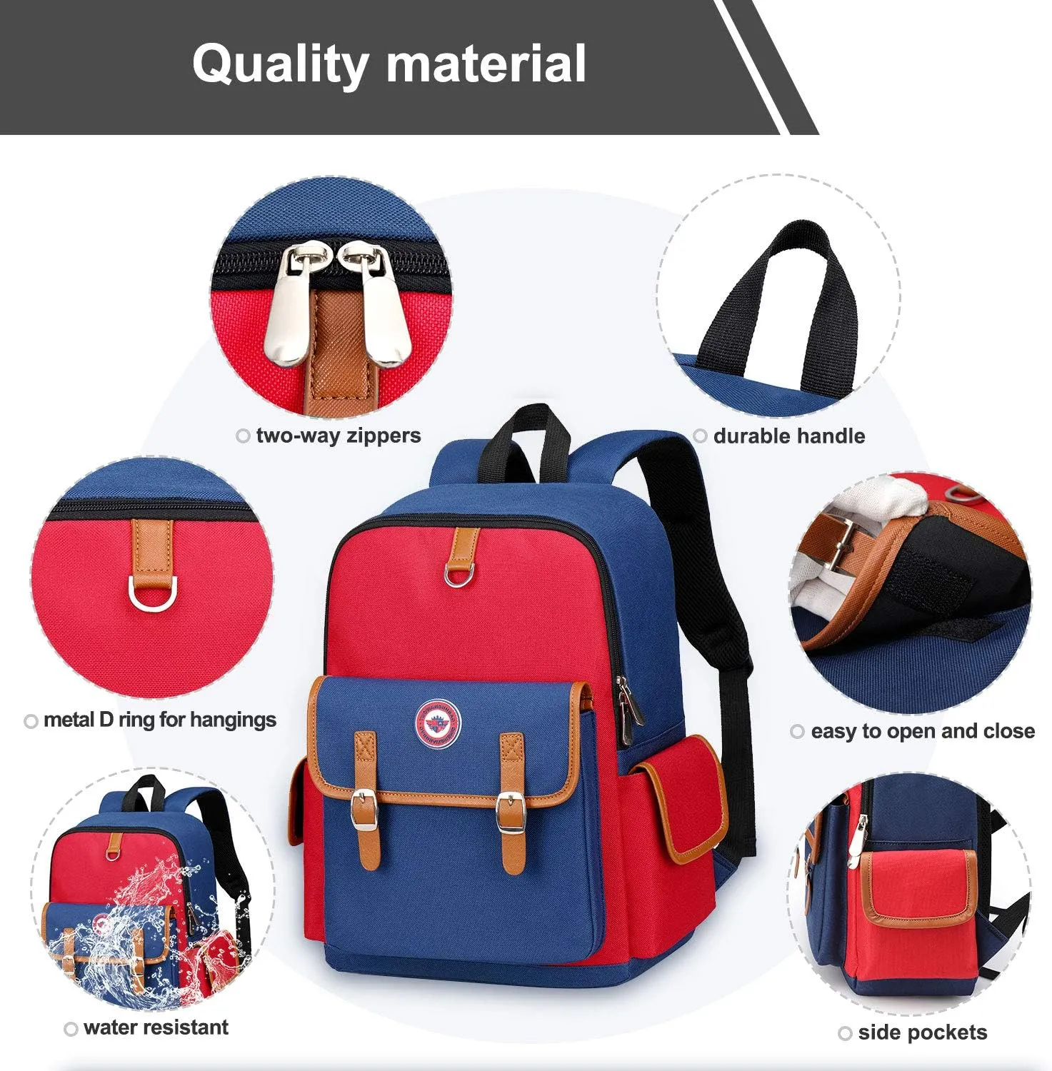 weiatas Kids Backpack Children Bookbag Preschool Kindergarten Elementary School Bag for Girls Boys (Red-blue, Small)