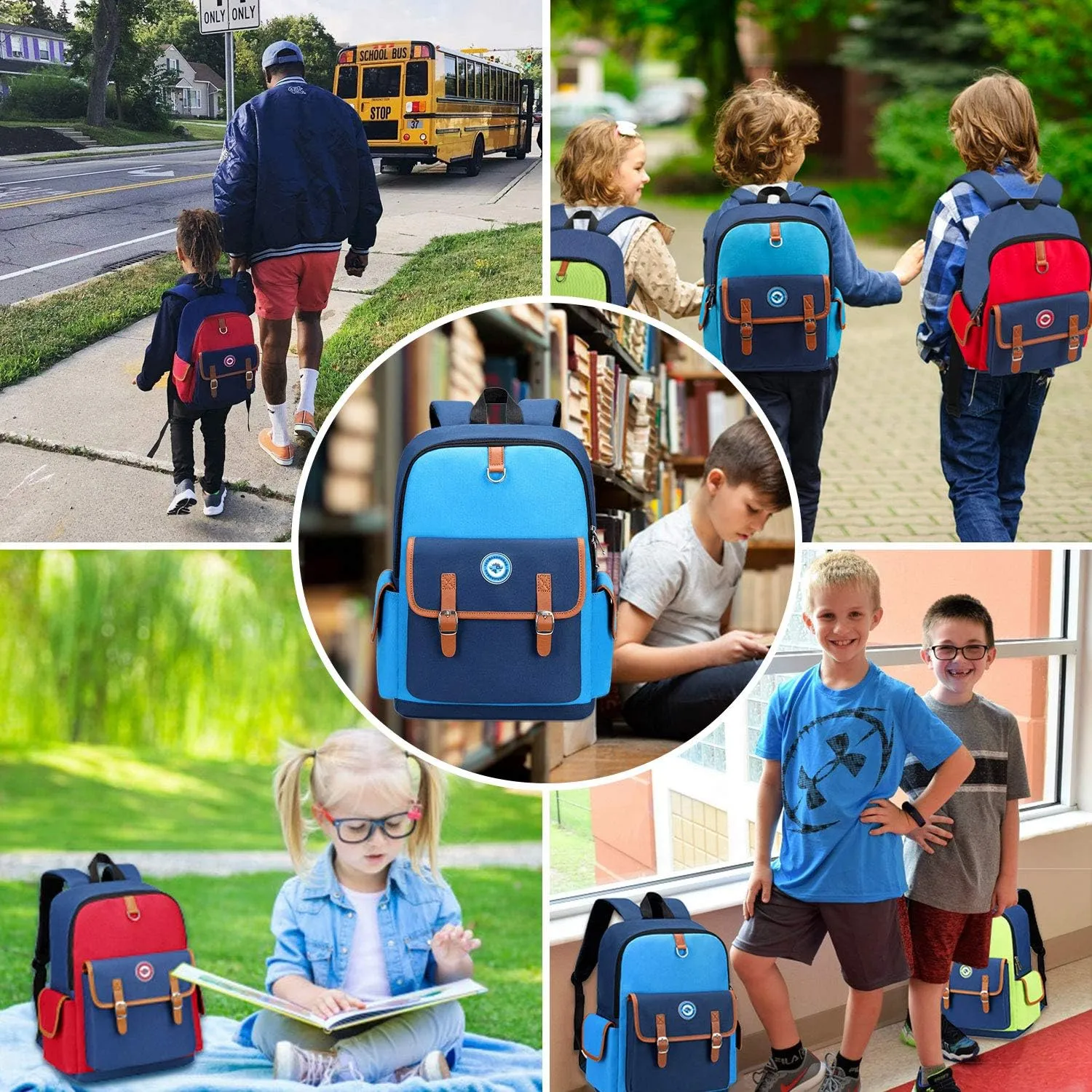 weiatas Kids Backpack Children Bookbag Preschool Kindergarten Elementary School Bag for Girls Boys (Red-blue, Small)
