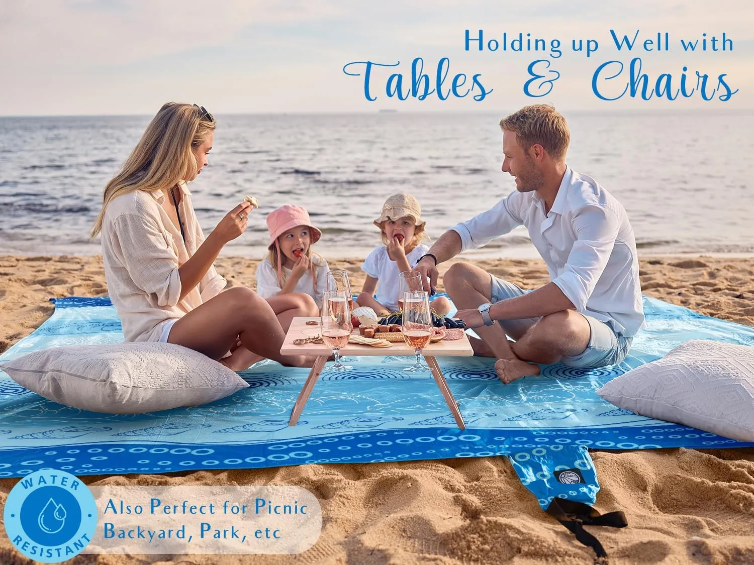 WEKAPO Beach Blanket Waterproof Sandproof Oversized Extra Large Sand Free Beach Mat with Stakes, Storage Bag - Essentials for Outdoor Beach, Picnic (Bohemian Starfish, 8 X 7 FT (1~4 Person))