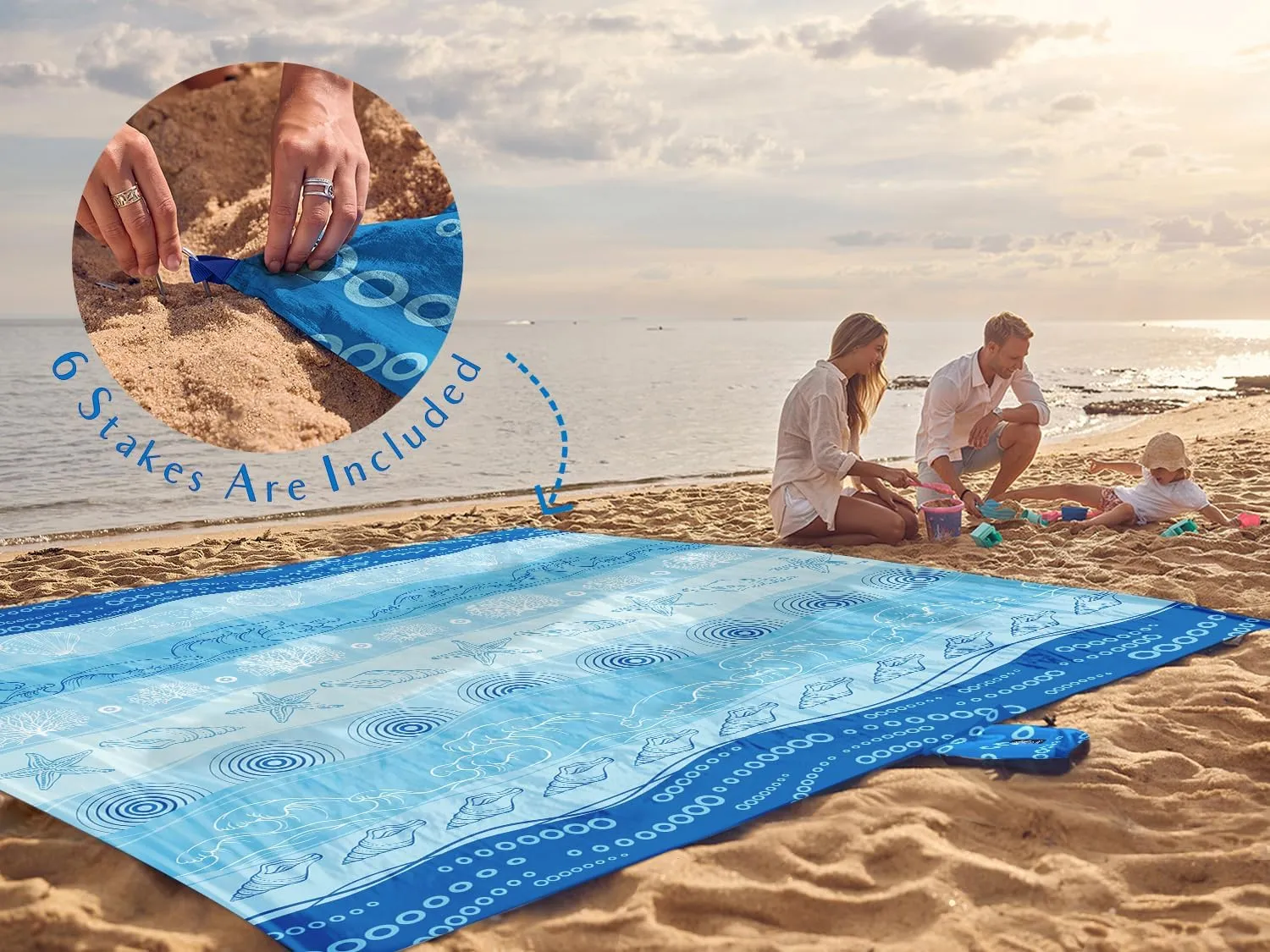WEKAPO Beach Blanket Waterproof Sandproof Oversized Extra Large Sand Free Beach Mat with Stakes, Storage Bag - Essentials for Outdoor Beach, Picnic (Bohemian Starfish, 8 X 7 FT (1~4 Person))
