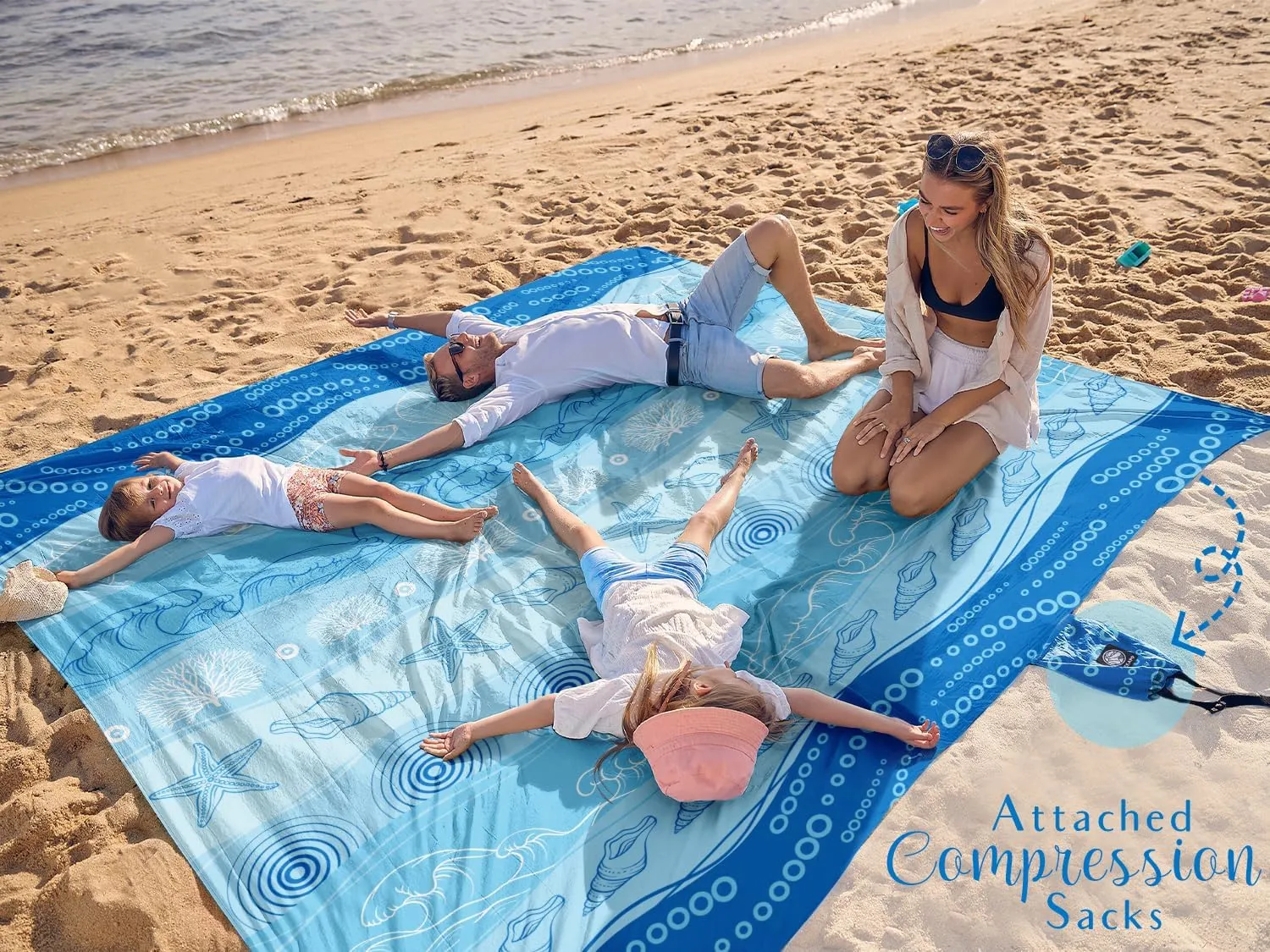 WEKAPO Beach Blanket Waterproof Sandproof Oversized Extra Large Sand Free Beach Mat with Stakes, Storage Bag - Essentials for Outdoor Beach, Picnic (Bohemian Starfish, 8 X 7 FT (1~4 Person))